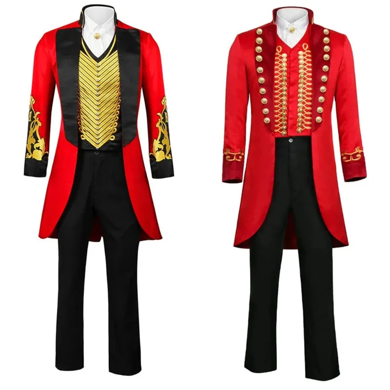 

Movie Great Showman Barnum Cosplay Costume Adult Red Coat Shirt Pants Fulll Set Circus King Barnum Role Play Suit Halloween