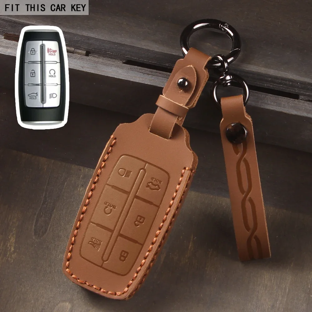 حافظة مفاتيح السيارة الجلدية غطاء لشركة هيونداي جينيسيس G80 GV70 GV80 GV90 2019 2020 2021 2022 مفتاح حامي شل حقيبة #6