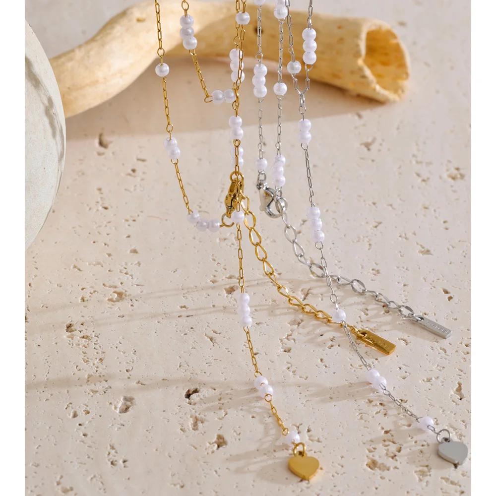 Yhpup 2025 Stainless Steel Imitation Pearls Thin Chain Long Hanging Pendant Necklace Water Resistant Chic Attractive Jewelry
