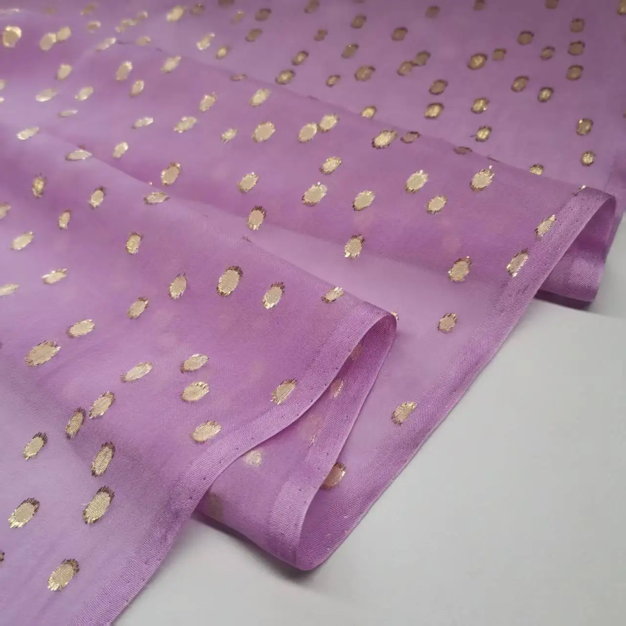 Material de costura de Georgette metálico Saree Somali Dirac de tela lila de seda de morera jacquard