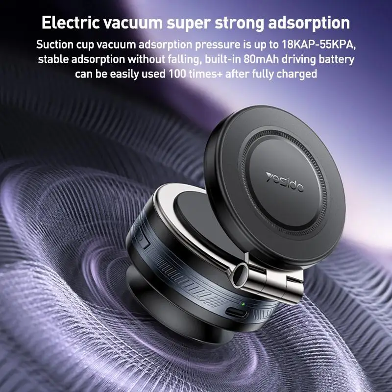 Yesido C255 مركبة الهاتف جبل الكهربائية كوب شفاط المكنسة الكهربائية MagSafe حامل السيارة 360-الدورية للتدوير لمط قاعدة الهاتف