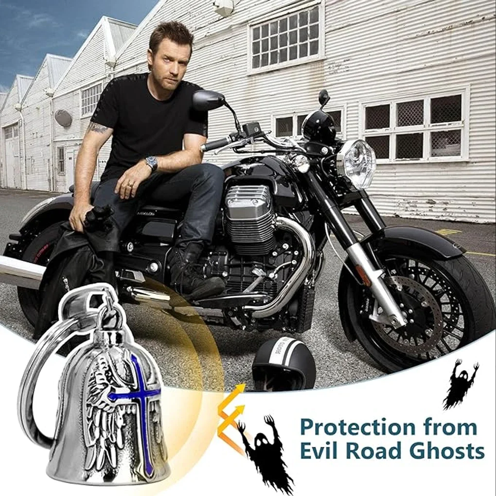 

Retro Punk Style Men’s Cross Lucky Bell Angel Wing Knight Bell Keychain Motorcycle Riding Guardian Bell Jewelry Accessories