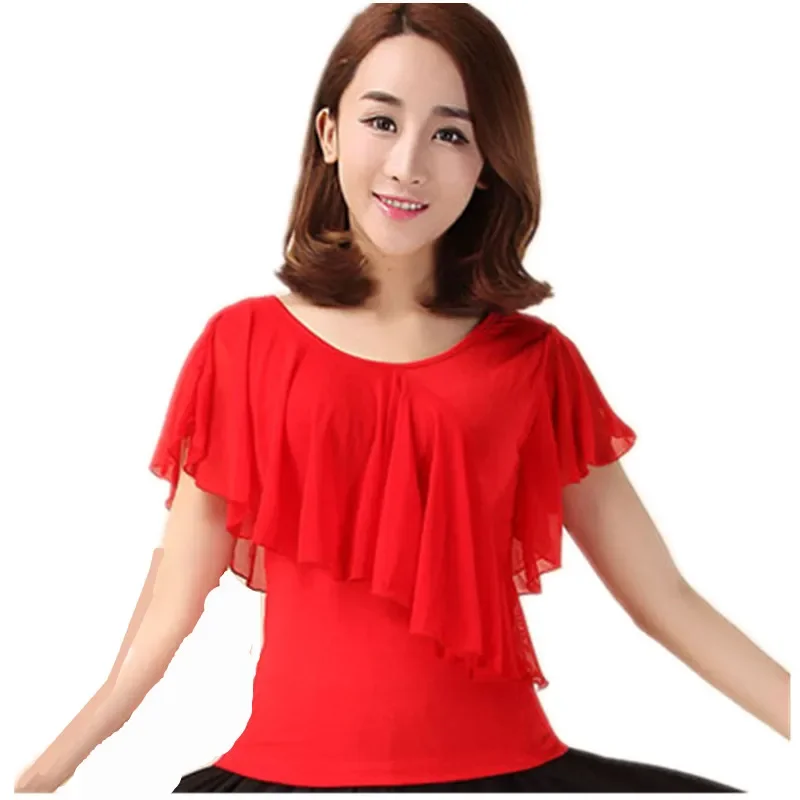 New style square dance clothes for autumn and winter Modal female latin dance clothes round neck dance shirt Practice top