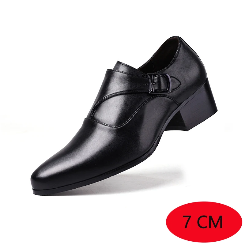 5CM/7CM Taller Men's High Heels Pointed Business Dress Leather Shoes with Buckle Office Oxford Elevated Men's Shoes Sizes 38-44