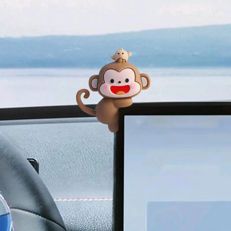 Car Screen Figurine Cute Monkey Figurines For Computer Monitor Car Interior Accessories Monkey Ornaments Car Screen Ornaments