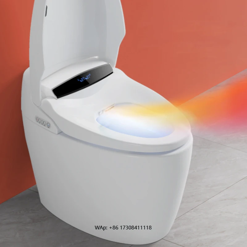 

Smart Bathroom Toilet with Auto Flush Heated Seat Warm Air Drying and Foot Sensor for P-trap and S-trap Drainage Patterns