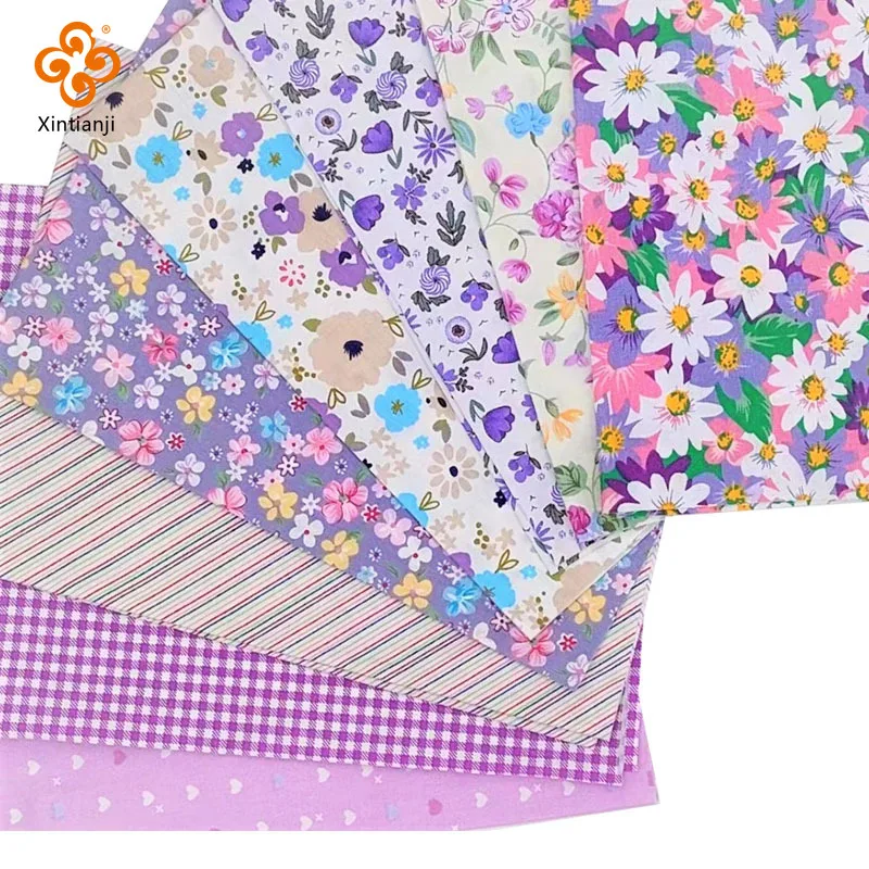 Purple Floral Patchwork Fabric Bundles Quilt  100% Cotton Sewing Fabric DIY Bedding and Needlework Materials 8PCS 25x25CM