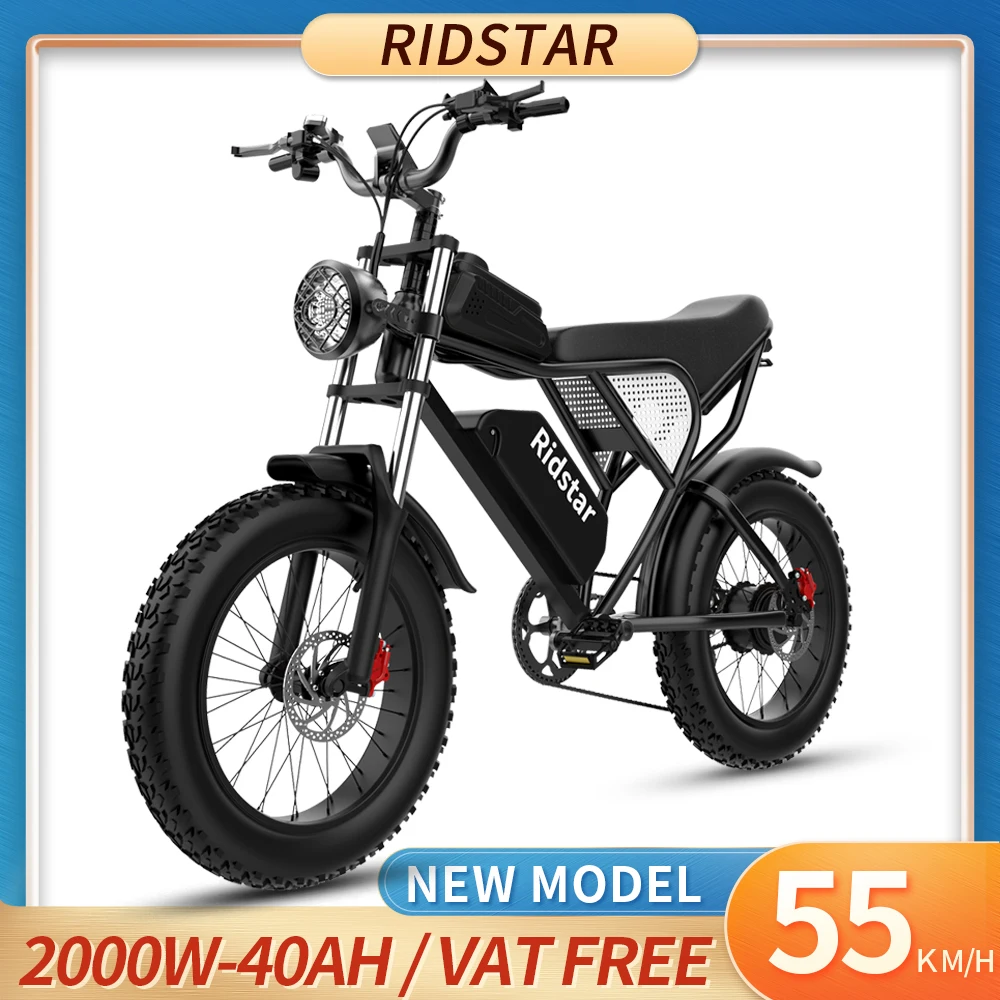 Ridstar-Bicicleta Eléctrica Q20 para adulto, 2000W, 48V, 40Ah, resistente al agua, potente motor Dual, 20x4,0, neumático ancho