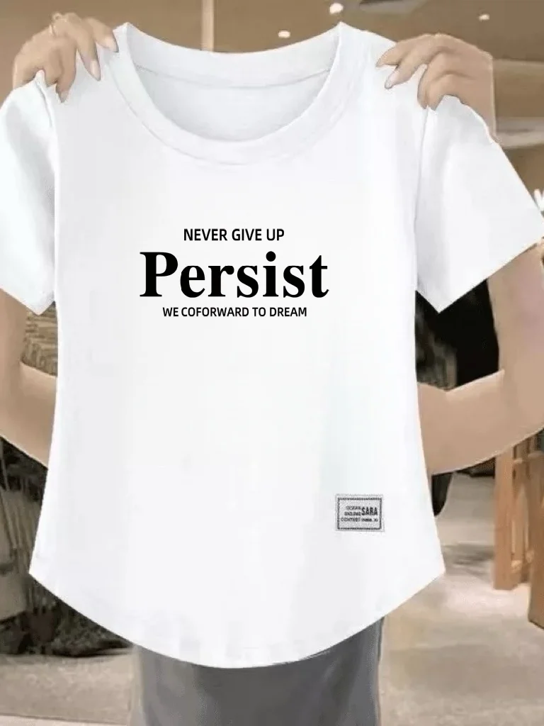 

Свободная женская футболка больших размеров с коротким рукавом, белая, с буквенным принтом, скрывающая живот, удобная, из полиэстера, с круглым вырезом