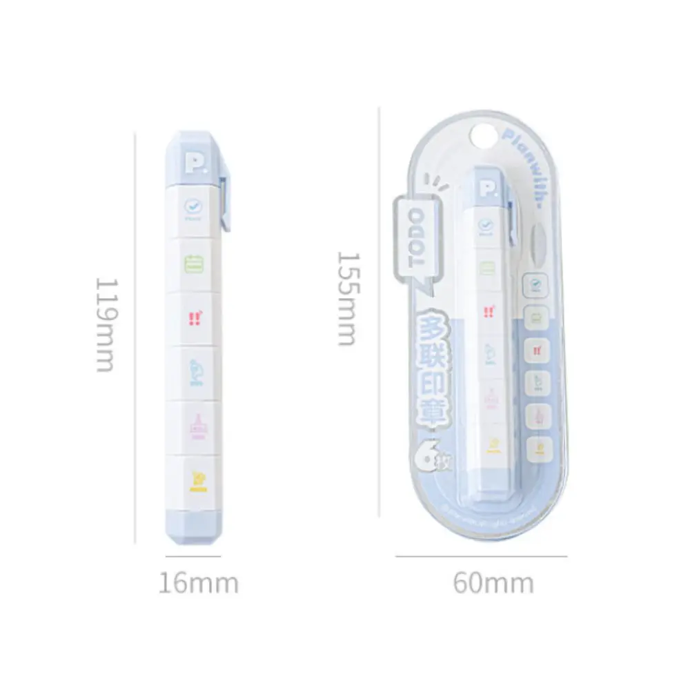 Cute Cartoon To Do List Journal Stamp Detachable 6 Patterns Seal Pen Self-ink Portable Diary Seal Kids Gift School Stationery