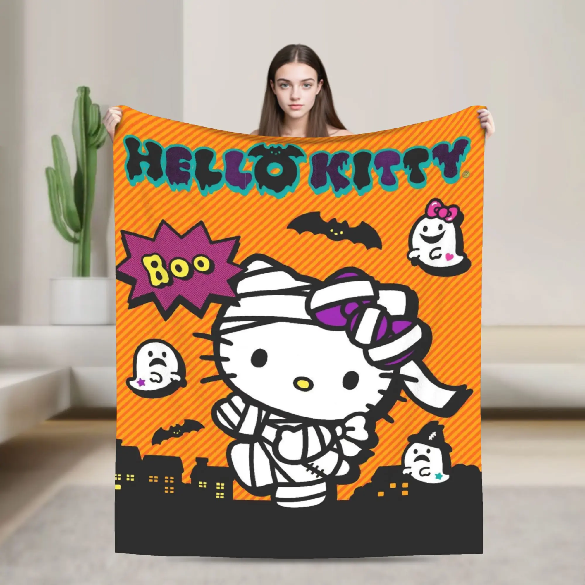 

Одеяло Boo Hello Kitty на Хэллоуин, теплое удобное плюшевое одеяло для спальни, дорожное фланелевое покрывало, покрывало для кровати