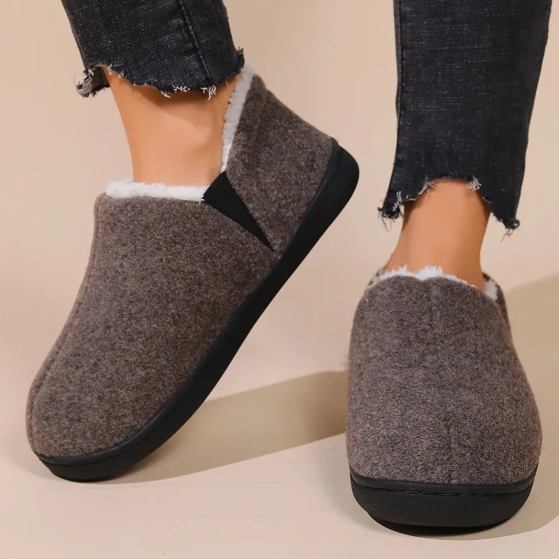 

XIHAHA Winter Plush Slippers for Men Outdoor Antiskid Warm Cotton Slippers Indoor Fur Fluffy Flat Home Shoes Women Furry Shoes