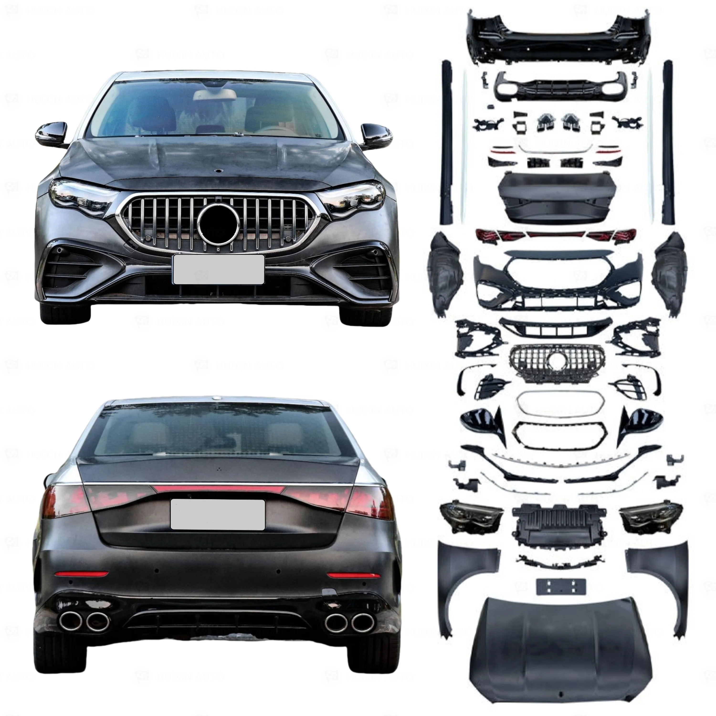 Flying Wing Automotive Parts For Mercedes Benz E Class W212 Upgrade W214 E53 Style Include Car Bumper Rear Diffuser Tail Exhaust