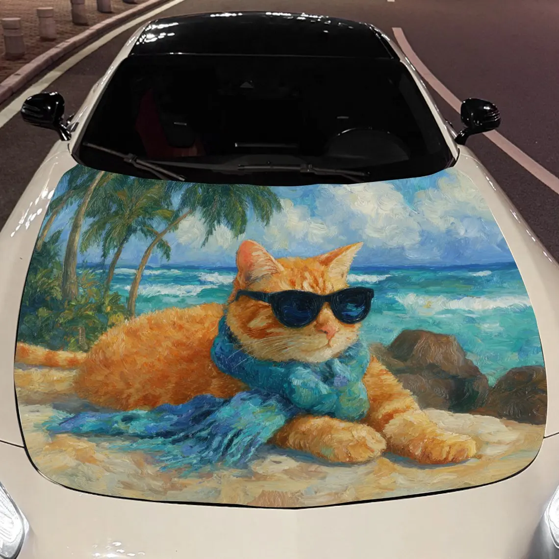 

Hawaiian cat Car hood packaging sticker, PVC material, self adhesive waterproof, anti slip paint, car exterior decoration access
