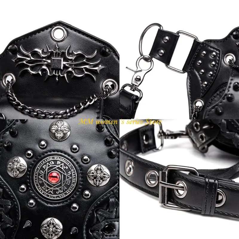 Q39C 고딕 가죽 허리 가방 화니 팩 허벅지 다리 엉덩이 홀스터 지갑 여행 파우치 하이킹 스포츠 체인 가방 여성용 남성용