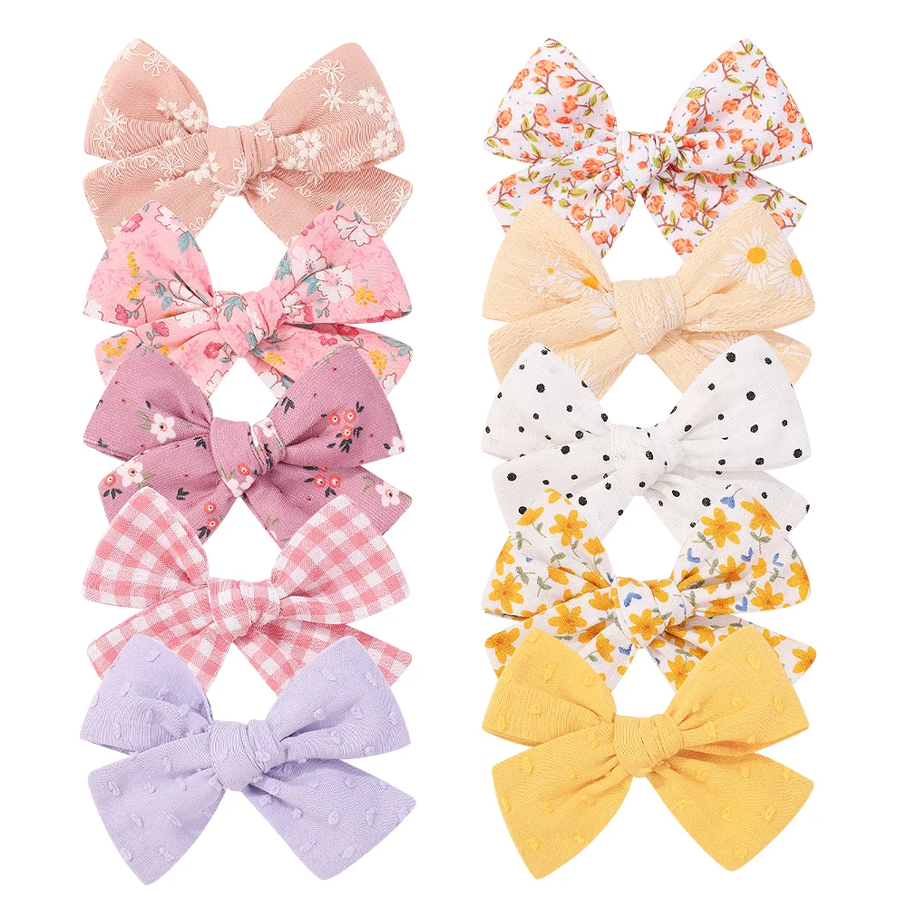 2pcs Girls Print Bows Hairpins Hair Bows Corduroy Safe Hair Clips Barrettes for Baby Infants Toddlers Baby Hair Accessories Gift