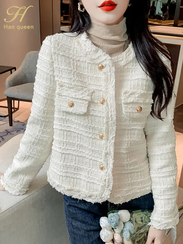 

BabYoung 2024 Autumn Winner Chic Women Tweed Loose Short Blouse Jacket Coat Fashion Casual Korean Vintage Simple Outerwear