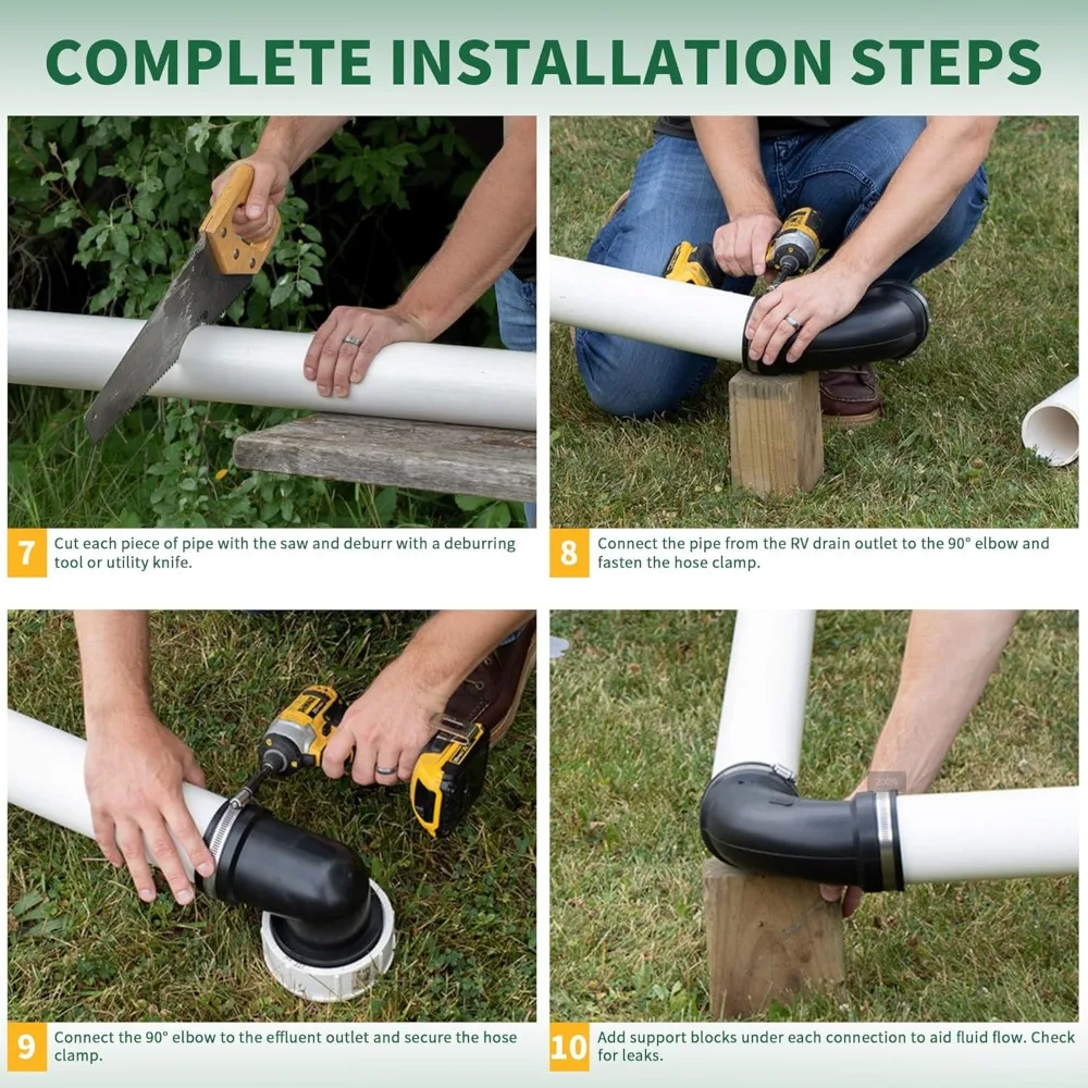 طقم توصيل نفايات الصرف الصحي RV مع محول اقتران مناسب للانزلاق لتركيبات خرطوم الأنابيب البلاستيكية مقاس 3 بوصة #4