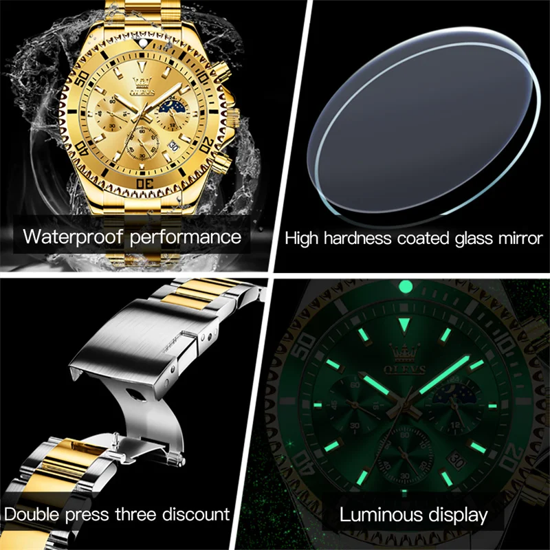 OLEVS Watch Men Top Brand Luxury Gold Quartz Military Watches Waterproof Date Luminous Stainless Steel Men Clock Reloj