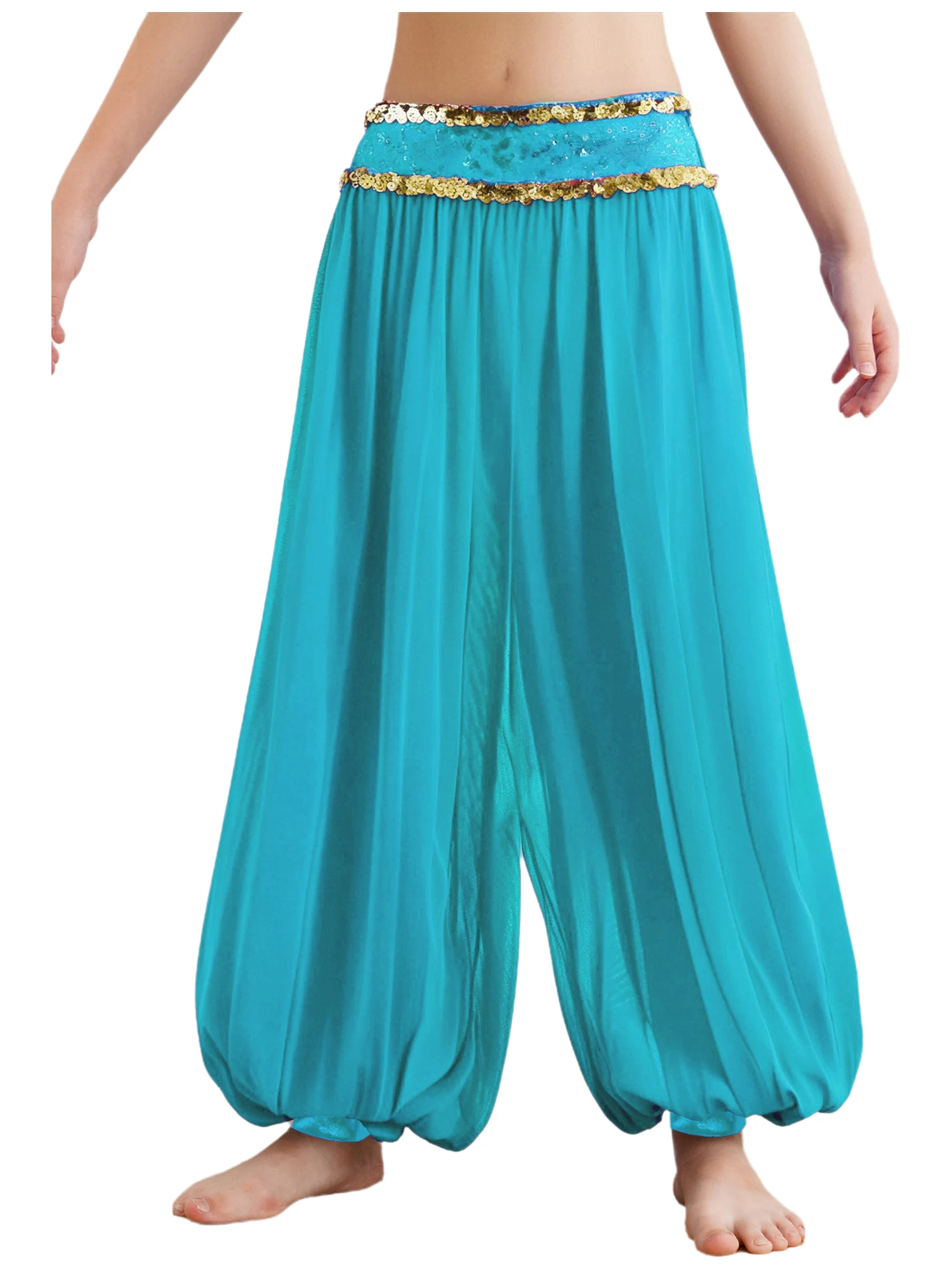 Kids Girls Belly Latin Dance Costume Modern Ballroom Dance Outfit Set Sheer Mesh Patchwork Sequin Crop Top And Bloomers Pants