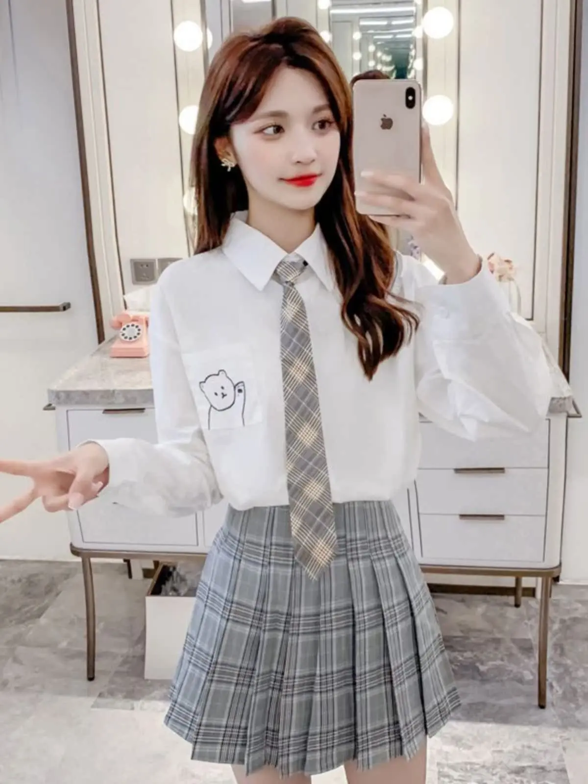 

American Style Long Sleeve Shirt Women's Spring Color Simple College Style Collar Pocket Casual Shirt Match All Couples JK