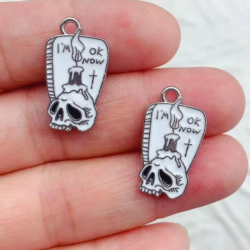 10pcs Halloween Gothic Death Skull Enamel Poison Bottle Brain Love Poison Charms Fit Jewelry Making Earring Bracelet DIY Finding