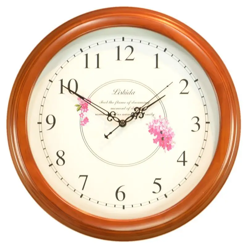 

European Vintage Solid Wood Living Room Silent Wall Clock American Bedroom Wooden Korean Simple Pastoral Clock