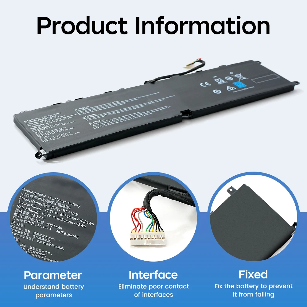 BGBT BTY-M6M Laptop Battery For MSI Creator 15 A10SD A10SF GS66 Stealth 10SFS 10SGS 10SE-045 10UG GE66 Raider GP76 GE76 MS-16V1