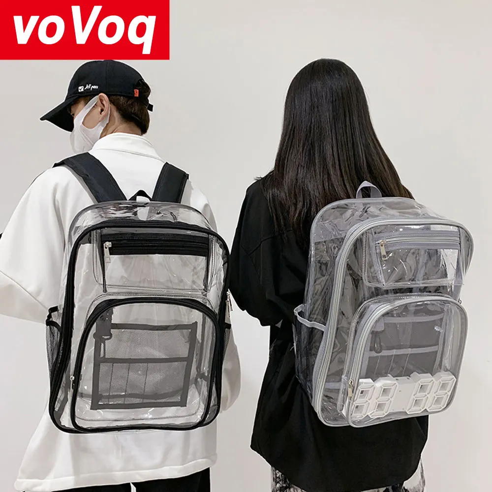 韓国-男性と女性のための透明なPVCバックパック,大容量,防水,ジッパー付き,マルチサンドイッチ用,カジュアルなトラベルバッグ