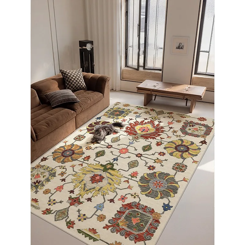 

Скандинавский ретро ковер для гостиной с цветочным принтом, креативный роскошный минималистичный художественный плюшевый ковер для спальни, креативный свежий диван, журнальный столик, коврики 러그