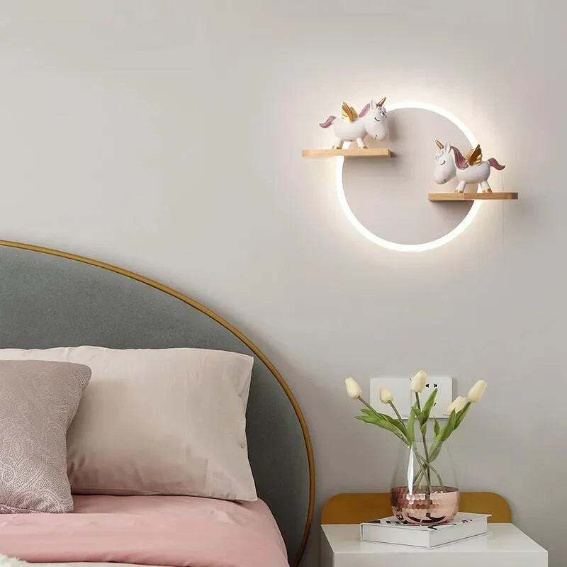 Nordic Cartoon Kinderkamer Wandlamp Schattige Eenhoorn Ornamenten Kids Beddengoed Decoratie Slaapkamer Creatief Led Verstelbaar