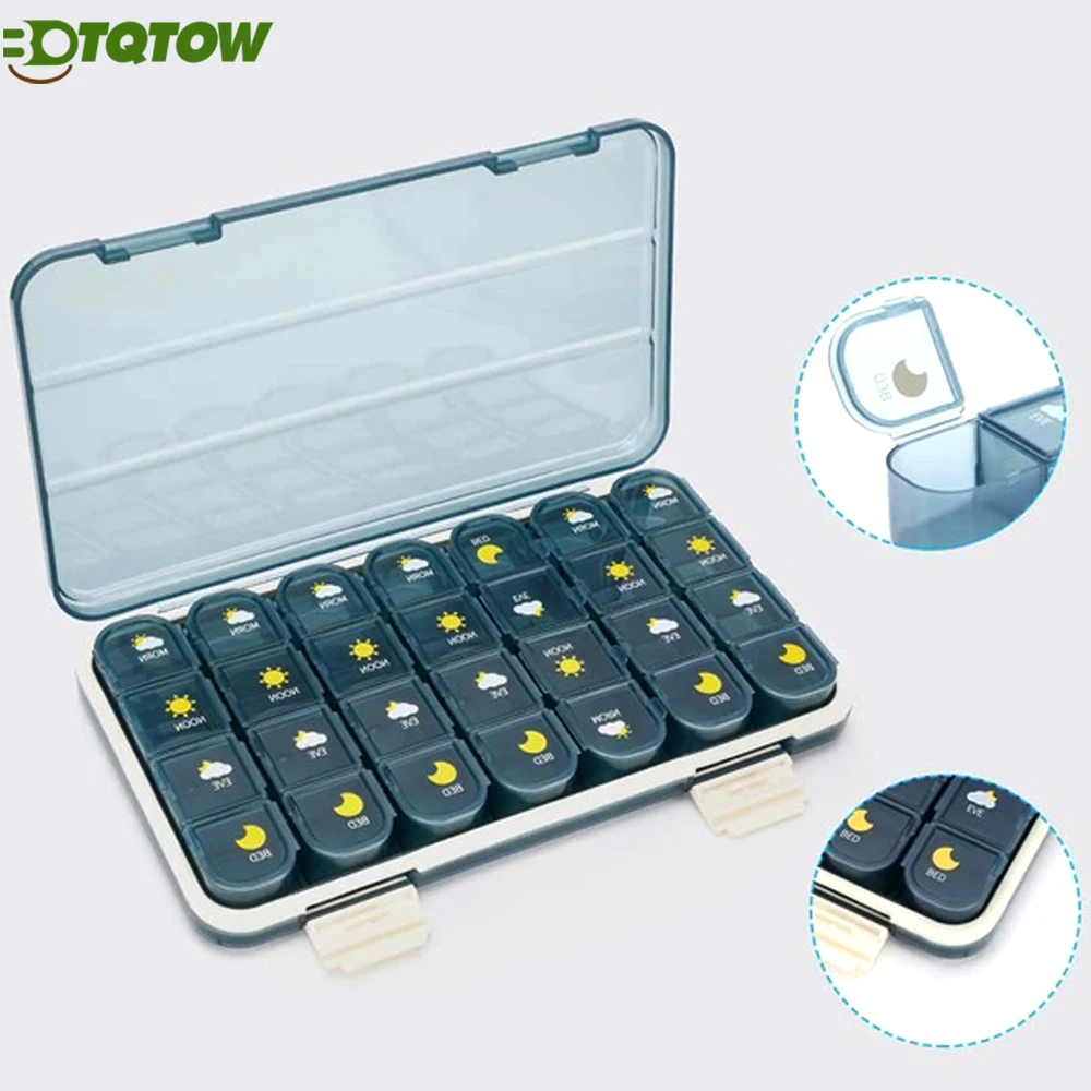 

7-Day Pill Organizer 1PC - Portable Weekly Pill Case,7 Compartment Moistureproof &Airtight,Travel Pill Box for Vitamins/Fish Oil