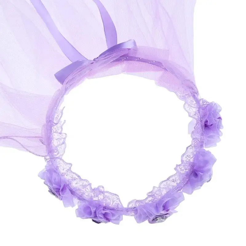Children Little Princess Hairband Double Layers Tulle Bridal Veils Flowers Garland Ruffles Floral Lace Wedding Party Wreath Hot image 6