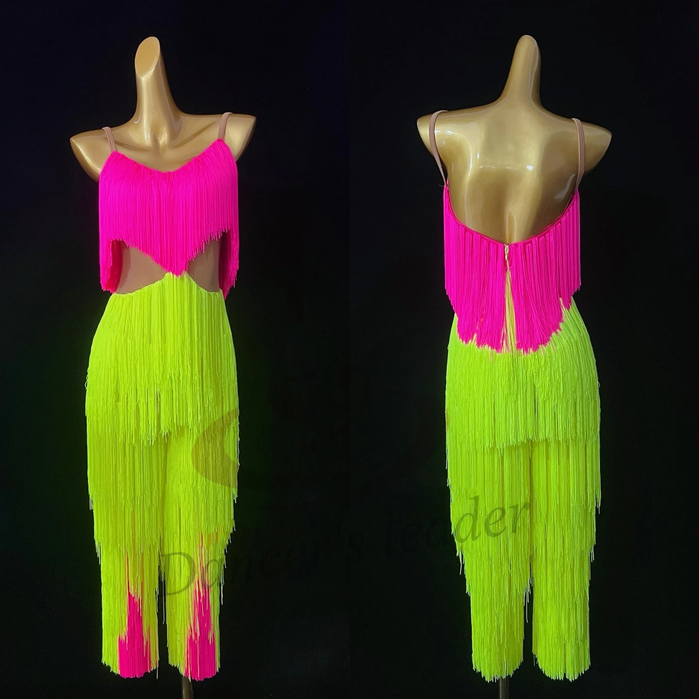 Latin Dancer Adult Children High-End Customized Contrasting Hollow Jumpsuit Samba Rhinestone Performance Dress