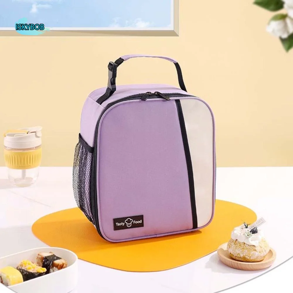 

Portable Vertical Insulated Lunch Bag Aluminum Foil Dopamine color Meal Pack Large Capacity Reusable Picnic Bag Office