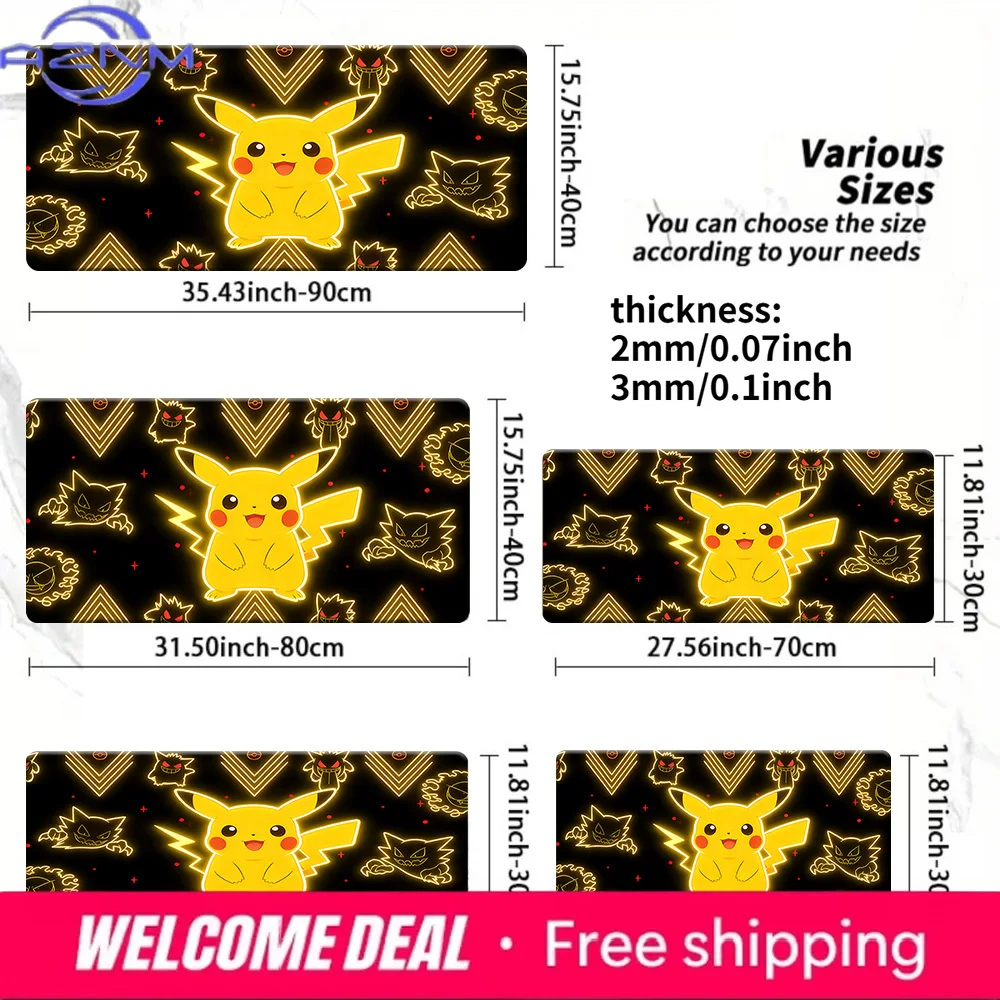 Neon Pikachu & Ghost Pokemon Gaming Mouse Pad Non-Slip Desk Mat