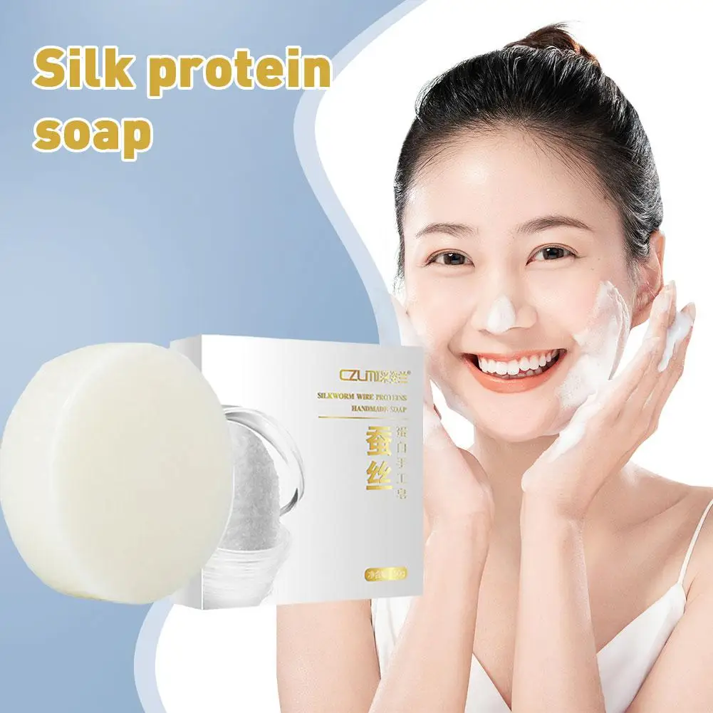 Goat Milk Soap Silk Protein Mask Soap Remove Blackhead Cleaning Oil Mites Whitening Acne Deep Care Skin Moisturizer Control Q6A8