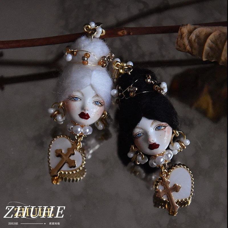 

ZHUHE Baroque Doll Earrings Neo-Gothic Style For Women Jewelry Accessories Party Gifts