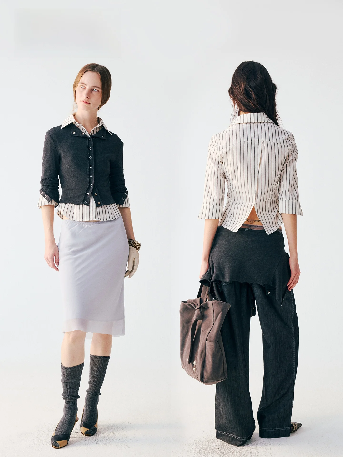 

Retro High River 26SS Women's irt Button Ba Split Sve Rope Bule Striped Cotton ort Length Flip Collar Thin Cotton ...