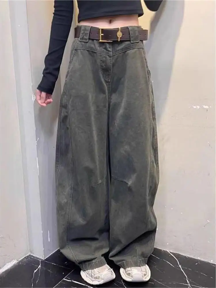 

Retro American Decosed Knife Jeans Women's Spring Autumn Loose Drapey Slim Wide Leg Pants High Street Design Sense
