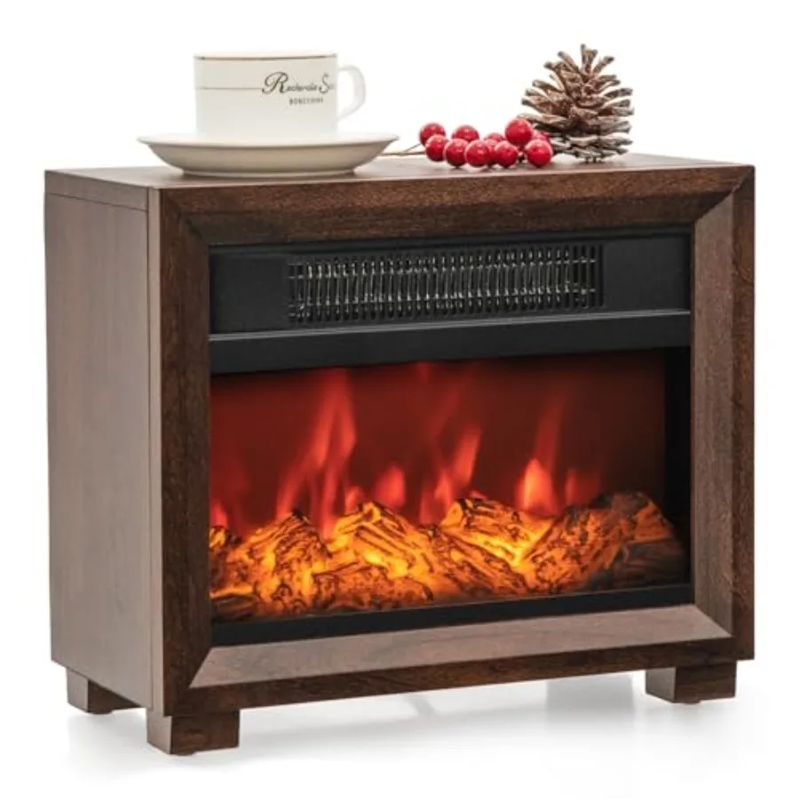 

13 Electric Fireplace Heater Mini Wooden Space Tabletop Fireplace with Realistic Flame Effect Overheat Protection Cool to Touch