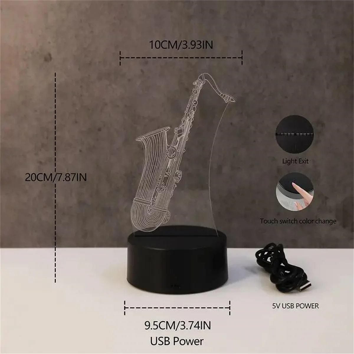 1pc Musical Instruments 3D Night Light, 3D Optical Illusion Lamp With Touch, 7-Color Changing Ambient Light For Bedroom