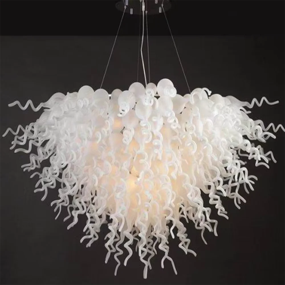 

European Style Hand Blown Glass Chandelier Lights for Wedding in White Chihuly Style Big Chandelier Pendant Light