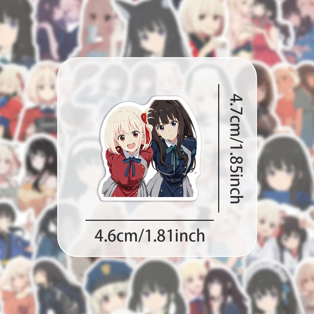 60PCS Anime Lycoris Recoil Cartoon Funny Cute Doodle Stickers DIY Motorcycle Helmet Skateboard Scrapbook Waterproof Decal Toy