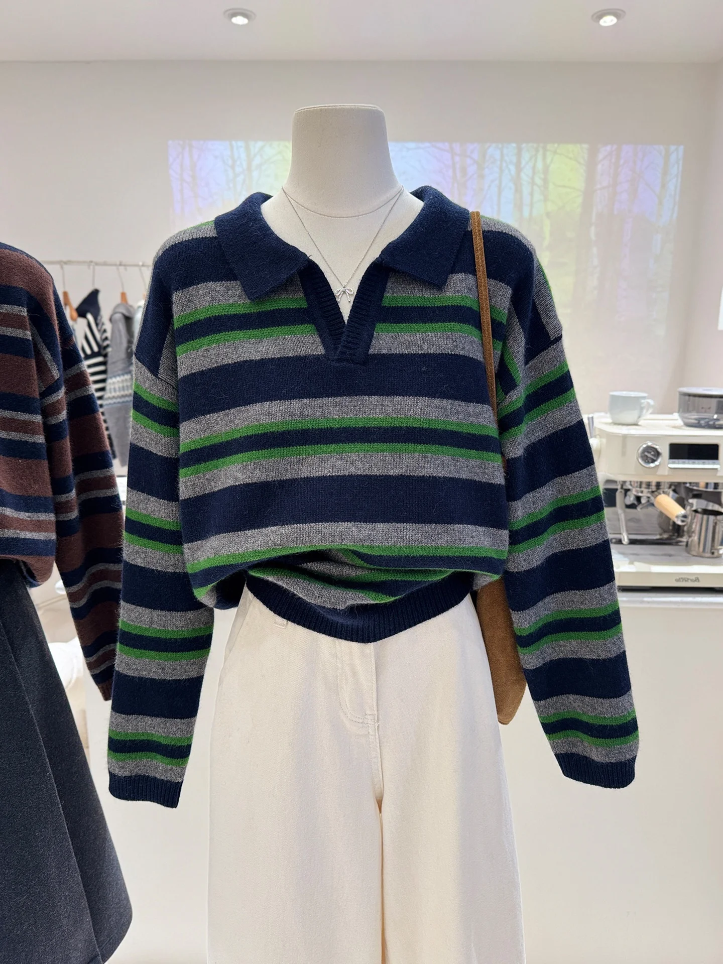 

Thiened Long Sve Ne Striped Knitwear Casual Versatile Winter Top Korean Sle Commute Loose Fit Regular Length