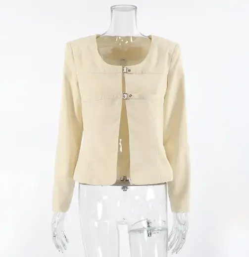

Women's Jacket 2025 Spring Autumn New Solid Color Temperament Fashionable Round Neck Long Sleeve Versatile Casual Daily Coat