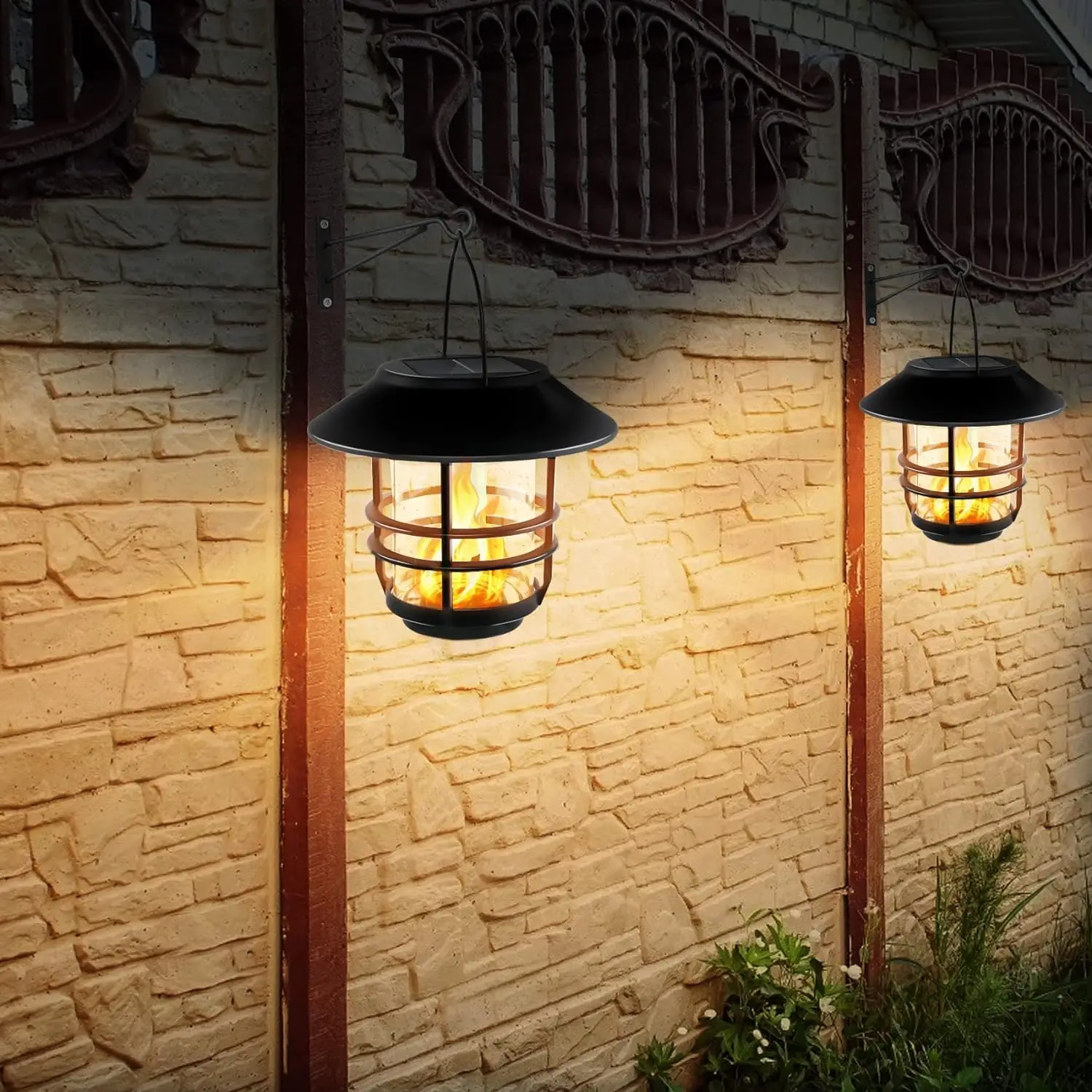 Solar Wall Lantern Outdoor Flickering Flames Solar Sconce Light Outdoor Hanging Solar Lamp Wall Mount For Front Porch Yard