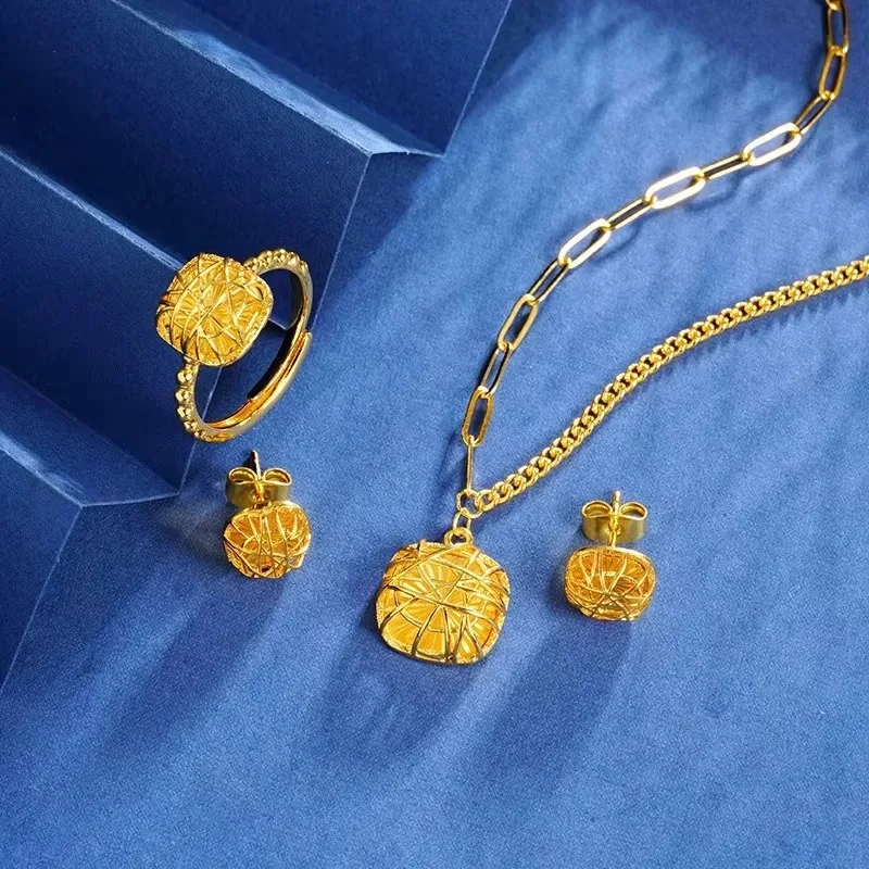 

Elnar Jewelry Luxury 24K 9999 Pure Gold real gold Small sugar women's necklace pendant ring earrings