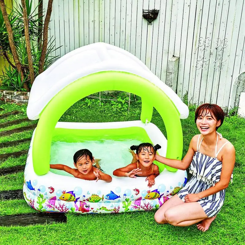 Flutuador de natação para bebês com dossel, piscina inflável com sombra solar, piscina extra grande com dossel, acessórios para piscina infantil