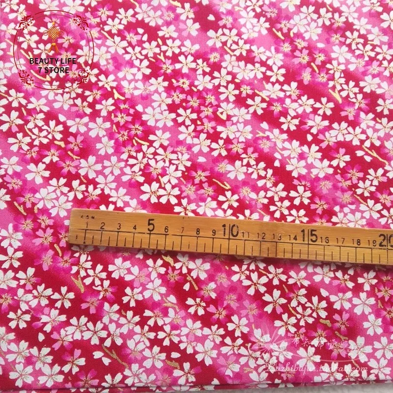 Printed Cotton Fabric Sakura Plum Blossom Bronzed Cloth For Sewing Kimono Cushion Handbag DIY 145*50cm